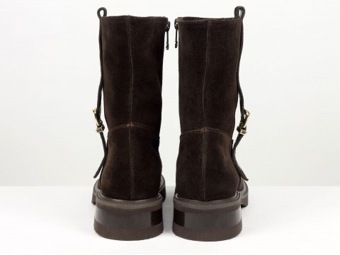 Жіночі замшеві черевики з ремінцем та масивною підошвою Gino Figini