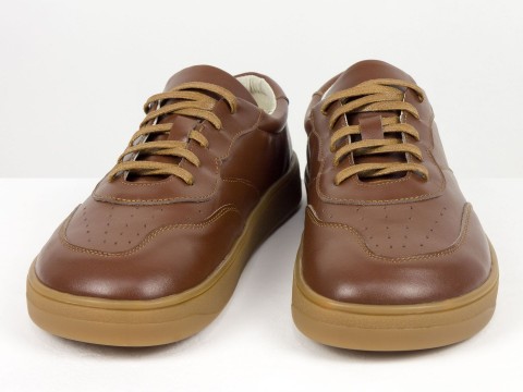 Жіночі анатомічні  кеди з натуральної шкіри  коричнево-рудого кольору з перфорацією Gino Figini