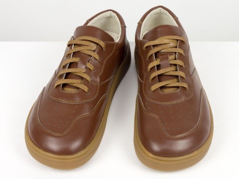 Жіночі анатомічні  кеди з натуральної шкіри  коричнево-рудого кольору з перфорацією Gino Figini