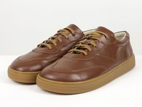 Жіночі анатомічні  кеди з натуральної шкіри  коричнево-рудого кольору з перфорацією Gino Figini