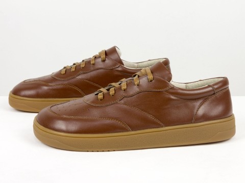 Жіночі анатомічні  кеди з натуральної шкіри  коричнево-рудого кольору з перфорацією Gino Figini