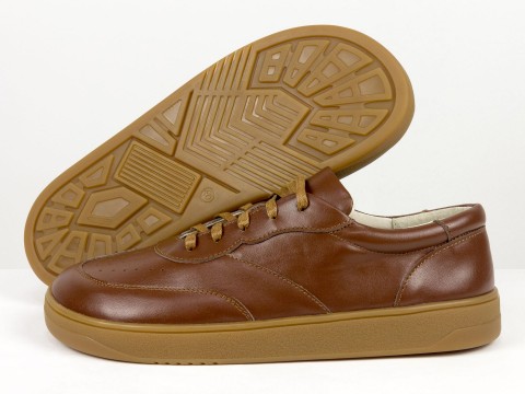 Жіночі анатомічні  кеди з натуральної шкіри  коричнево-рудого кольору з перфорацією Gino Figini