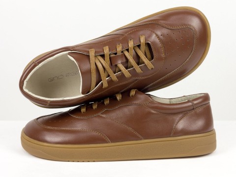 Жіночі анатомічні  кеди з натуральної шкіри  коричнево-рудого кольору з перфорацією Gino Figini