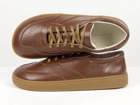 Жіночі анатомічні  кеди з натуральної шкіри  коричнево-рудого кольору з перфорацією Gino Figini