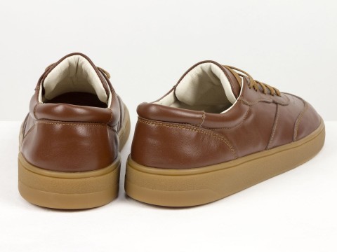 Жіночі анатомічні  кеди з натуральної шкіри  коричнево-рудого кольору з перфорацією Gino Figini