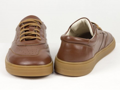 Жіночі анатомічні  кеди з натуральної шкіри  коричнево-рудого кольору з перфорацією Gino Figini