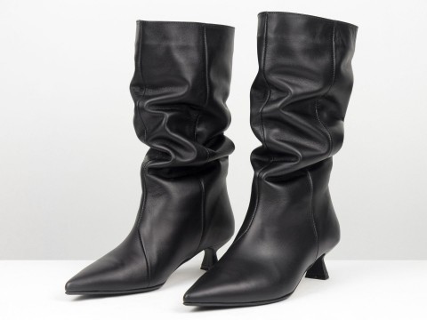 Жіночі високі шкіряні черевики на шпильці “Kitten Heel” Gino Figini