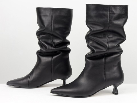 Жіночі високі шкіряні черевики на шпильці “Kitten Heel” Gino Figini