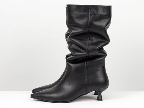 Жіночі високі шкіряні черевики на шпильці “Kitten Heel” Gino Figini