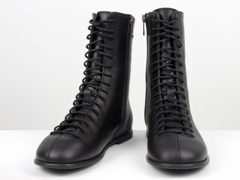 Женские черные кожаные ботинки со шнуровкой и молнией Gino Figini
