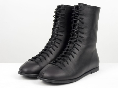 Женские черные кожаные ботинки со шнуровкой и молнией Gino Figini