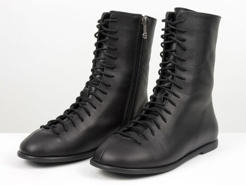 Женские черные кожаные ботинки со шнуровкой и молнией Gino Figini