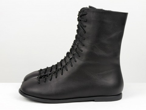 Женские черные кожаные ботинки со шнуровкой и молнией Gino Figini