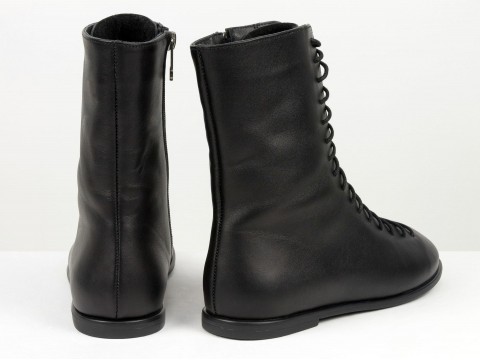 Женские черные кожаные ботинки со шнуровкой и молнией Gino Figini