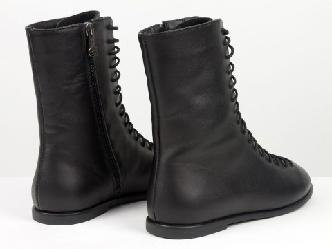 Женские черные кожаные ботинки со шнуровкой и молнией Gino Figini