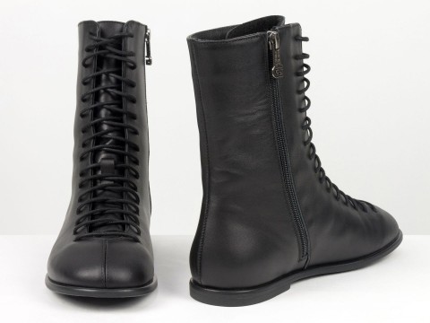 Женские черные кожаные ботинки со шнуровкой и молнией Gino Figini