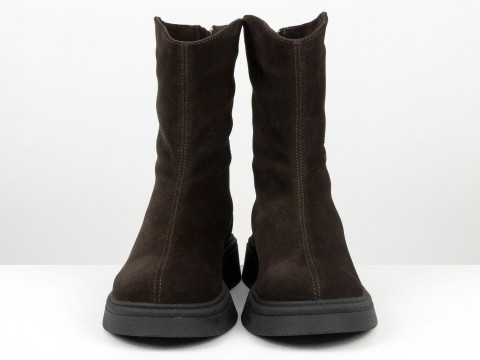 Жіночі черевики з натуральної замші шоколадного кольору Gino Figini