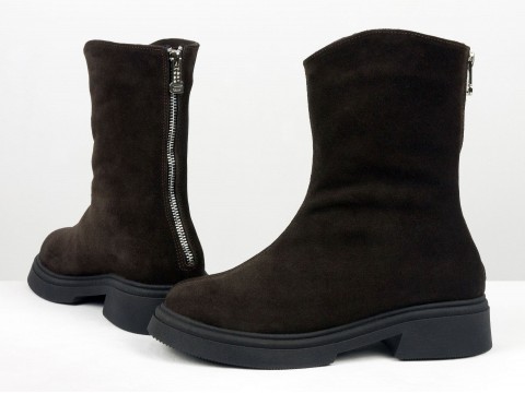 Жіночі черевики з натуральної замші шоколадного кольору Gino Figini