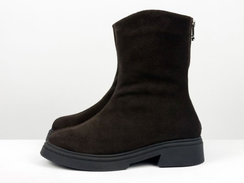 Женские ботинки из натуральной замши шоколадного цвета Gino Figini