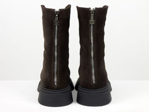 Жіночі черевики з натуральної замші шоколадного кольору Gino Figini