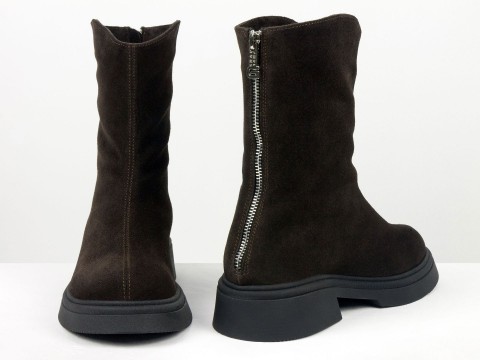 Жіночі черевики з натуральної замші шоколадного кольору Gino Figini