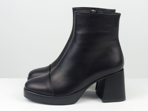 Класичні жіночі черевики чорного кольору з натуральної шкіри та блискавкою, Б-2326-01