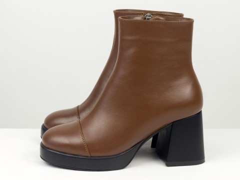 Класичні жіночі черевики коричнево-рудого кольору з натуральної шкіри та блискавкою, Б-2326-02