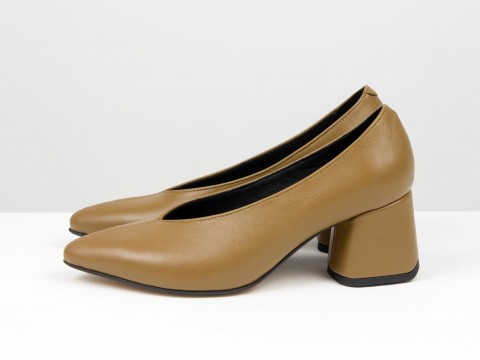 Дизайнерские туфли-перчатки на невысоком обтяжном каблуке из натуральной итальянской кожи карамельного цвета , Т-2050-28