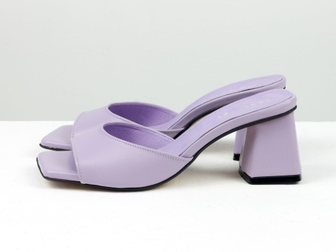 Дизайнерские шлепанцы лавандового цвета  на обтяжном  каблуке из натуральной итальянской кожи, С-2216-06