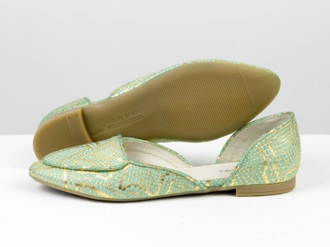 Туфлі човники з ексклюзивної натуральної шкіри пітон м'ятно-золотого кольору
