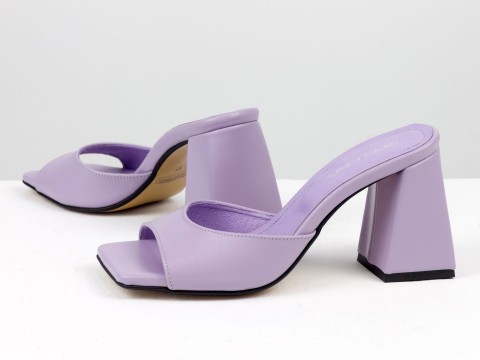 Дизайнерские шлепанцы лавандового цвета на обтяжном каблуке из натуральной итальянской кожи, С-2217-02