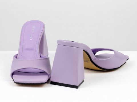 Дизайнерские шлепанцы лавандового цвета на обтяжном каблуке из натуральной итальянской кожи, С-2217-02
